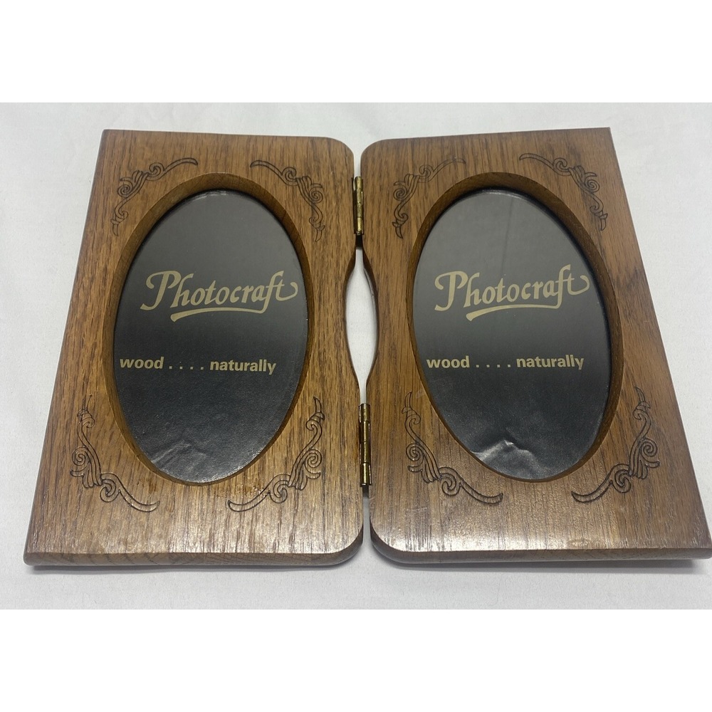 VINTAGE CARVED WOODEN DOUBLE PHOTO FRAME HINGED FITS 3.5 X 6" Photcraft